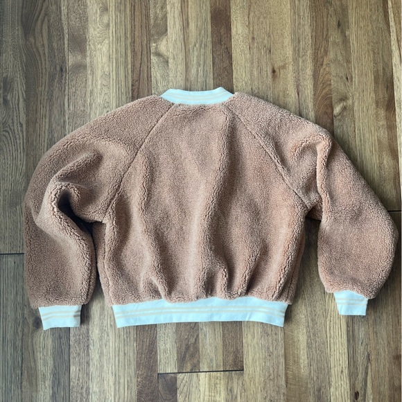 NWOT Teddy Sherpa Bomber Jacket Tan Beige Women’s Sz M Preppy Cozy - Picture 2 of 9